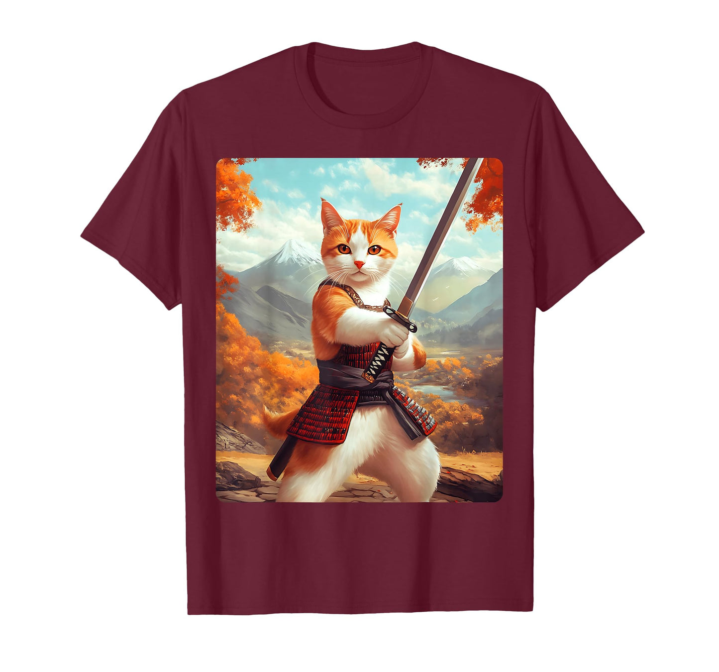 Samurai Cat T-Shirt for Men Women Girls Kids