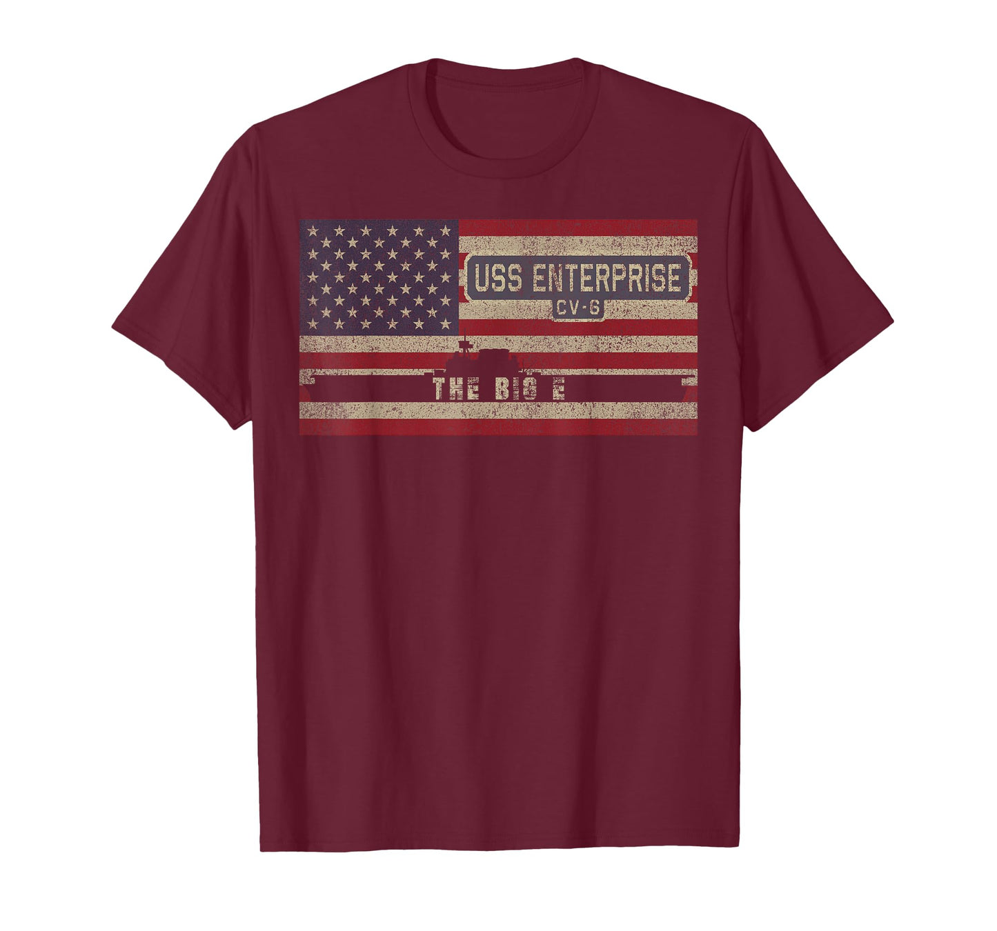 USS Enterprise CV-6 WW2 Aircraft Carrier USA American Flag T-Shirt