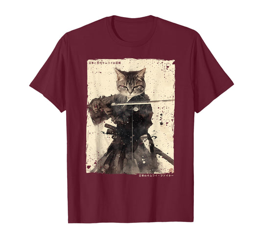 Samurai Cat Warrior Ukiyo Ink Artwork Cat Samurai T-Shirt