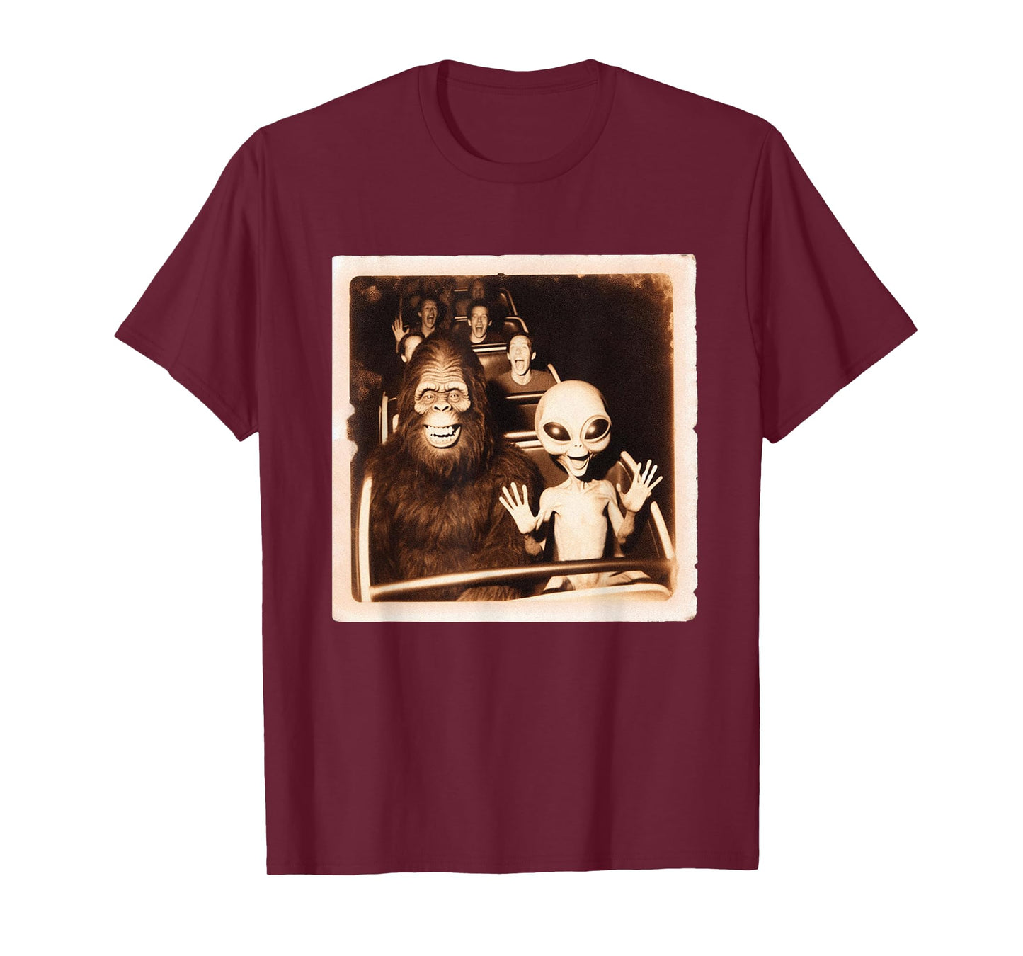 Roller Coaster Funny Alien Bigfoot Thrills at Amusement Park T-Shirt