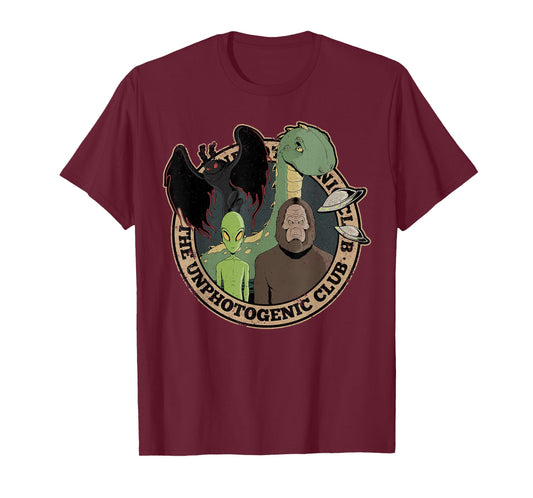 Unphotogenic Club Cryptid Alien Bigfoot Mothman Loch Ness T-Shirt