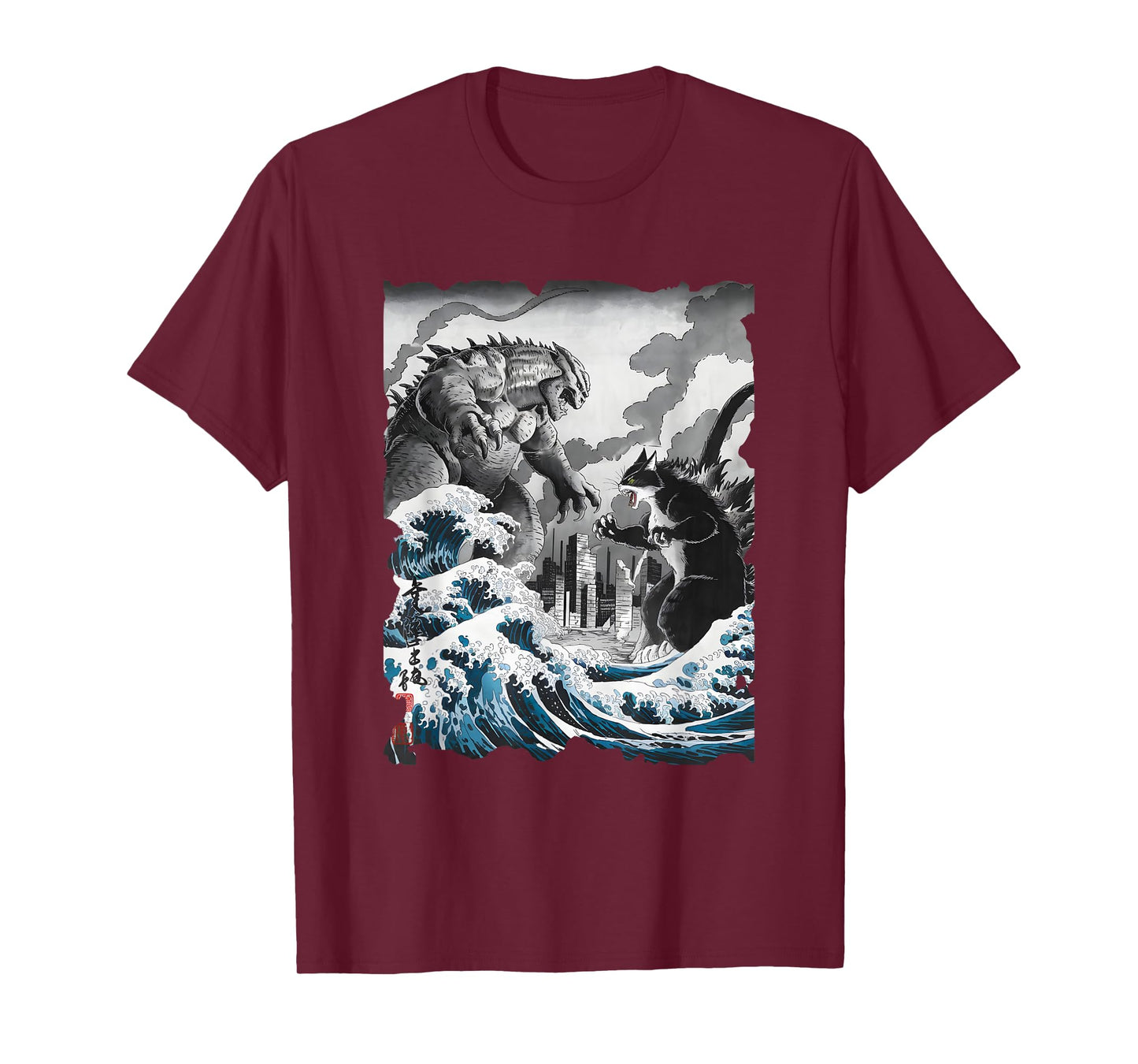 Kaiju Vs. Catzilla Sumi-e - Vintage Kanagawa Japanese Art T-Shirt