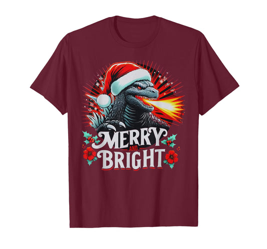 Santazilla Japanese Monster Kaiju Merry and Bright Christmas T-Shirt