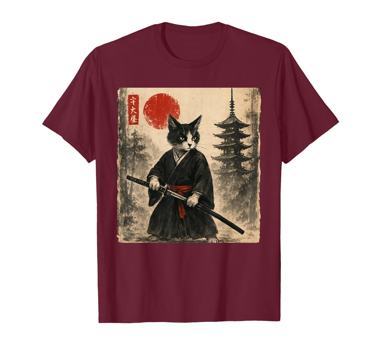 Samurai Cat Japanese Art Graphic Tees for Men Women Teens T-Shirt