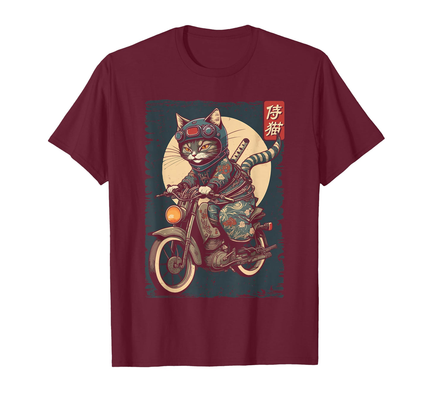 Japanese Samurai Cat on Motorcycle Kawaii Ninja Cat T-Shirt