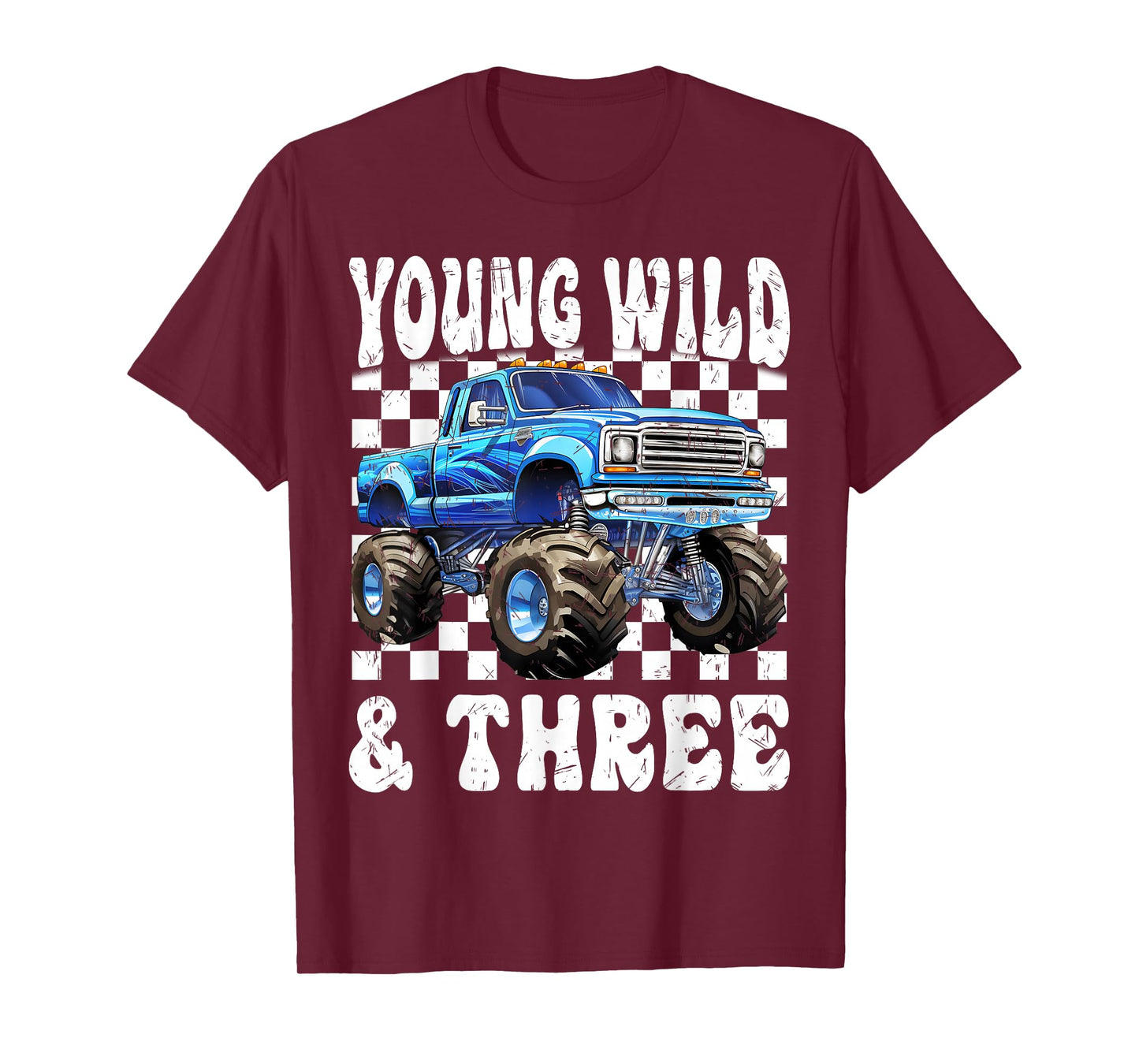 3 Years Old Kids Young Wild & Three Monster Truck Birthday T-Shirt