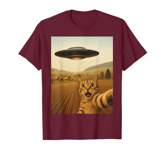 Cats UFO Funny Cat Selfie with Alien Space Kitten Meme T-Shirt