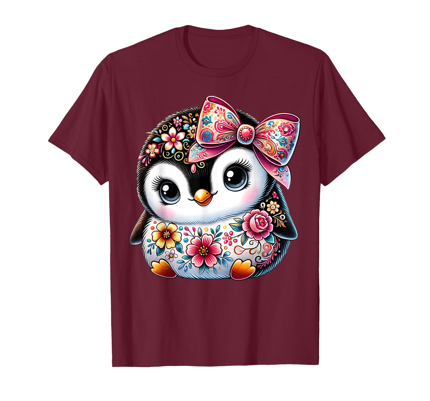 Penguin Lover Floral Flower Graphic Girls Women Cute Penguin T-Shirt
