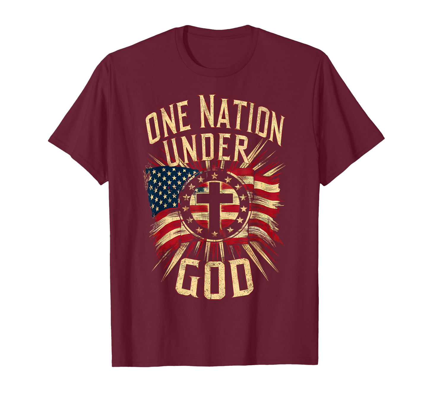 One Nation Under God Christian Patriotic American Flag T-Shirt