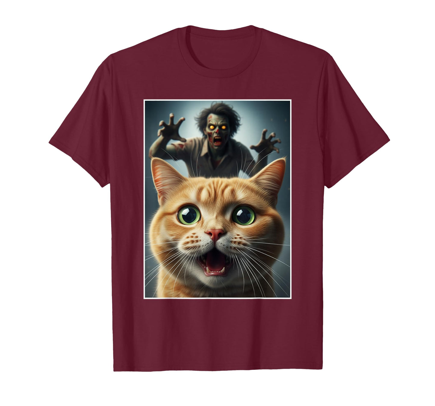 Orange Cat Selfie with Zombie Funny Pet Owner Graphic T-Shirt