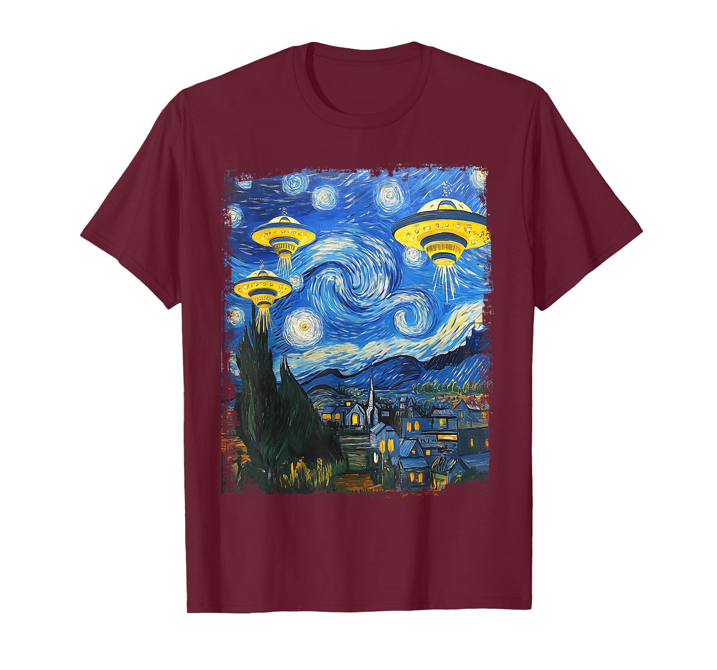 UFO Alien Starry Night Van Gogh Men Women Kids Boys Girls T-Shirt