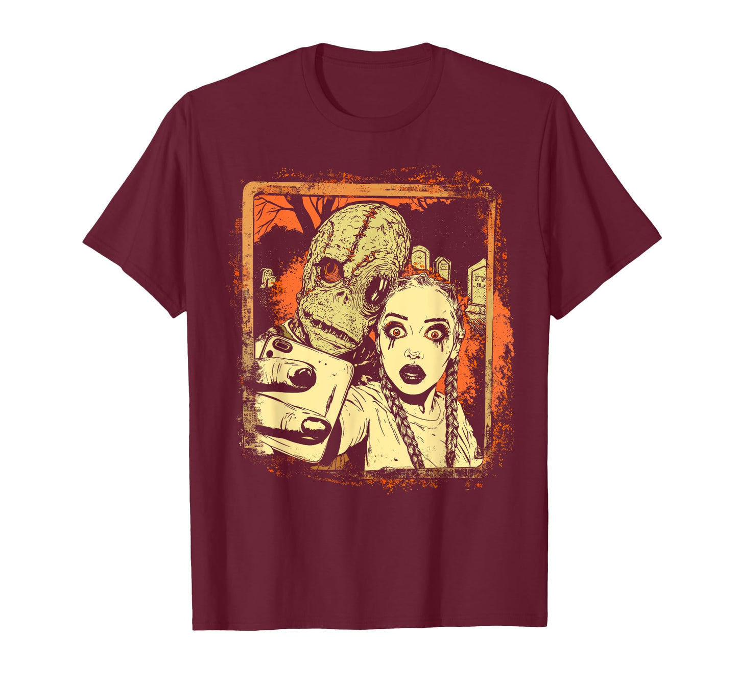Halloween Graveyard Selfie Comic Horror Monster Artwork T-Shirt
