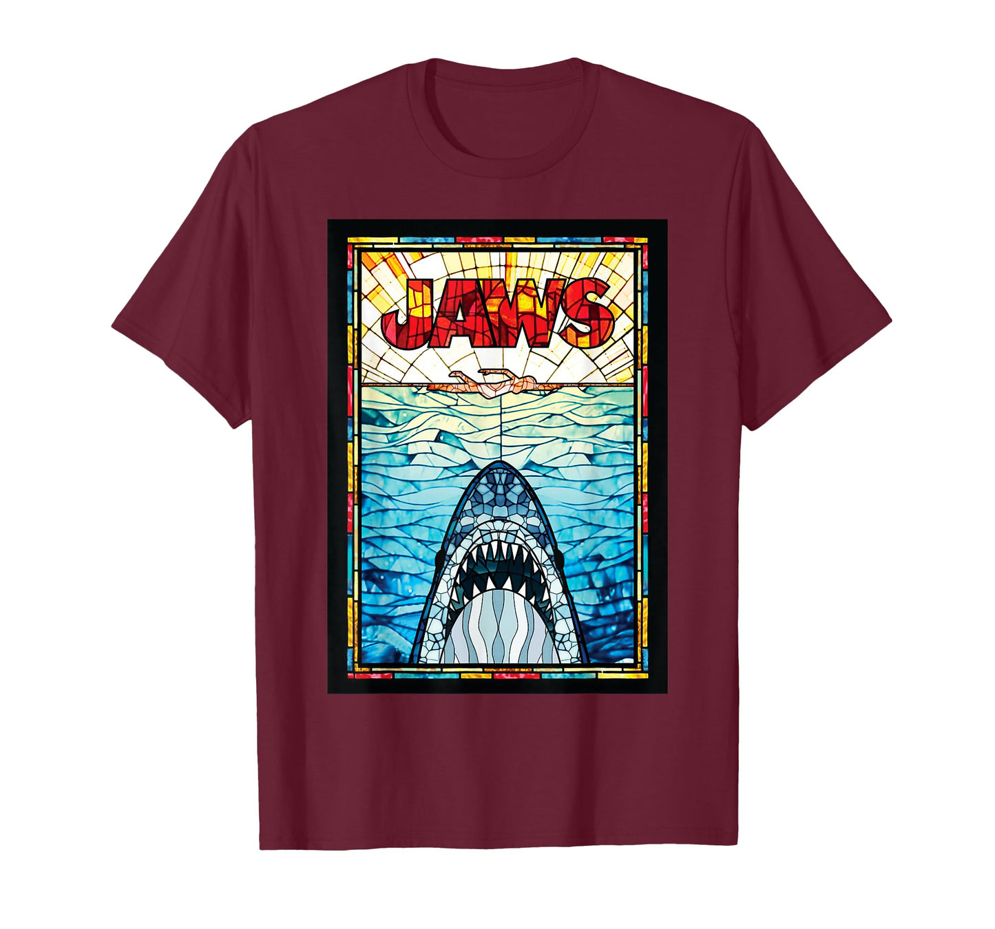 Jaws 50th Anniversary Poster Stained Glass Front & Back T-Shirt