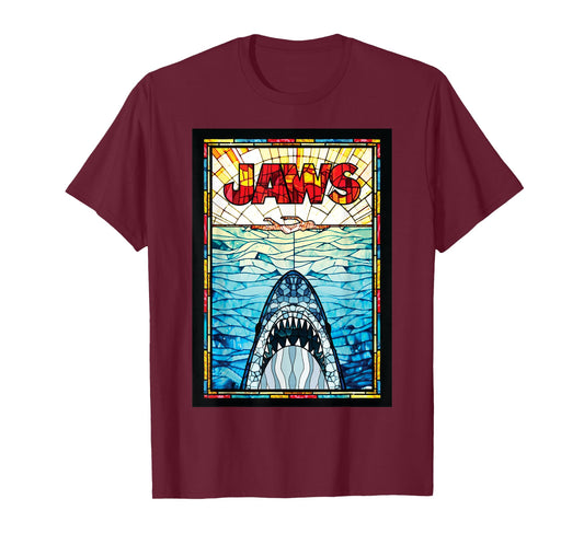 Jaws 50th Anniversary Poster Stained Glass Front & Back T-Shirt