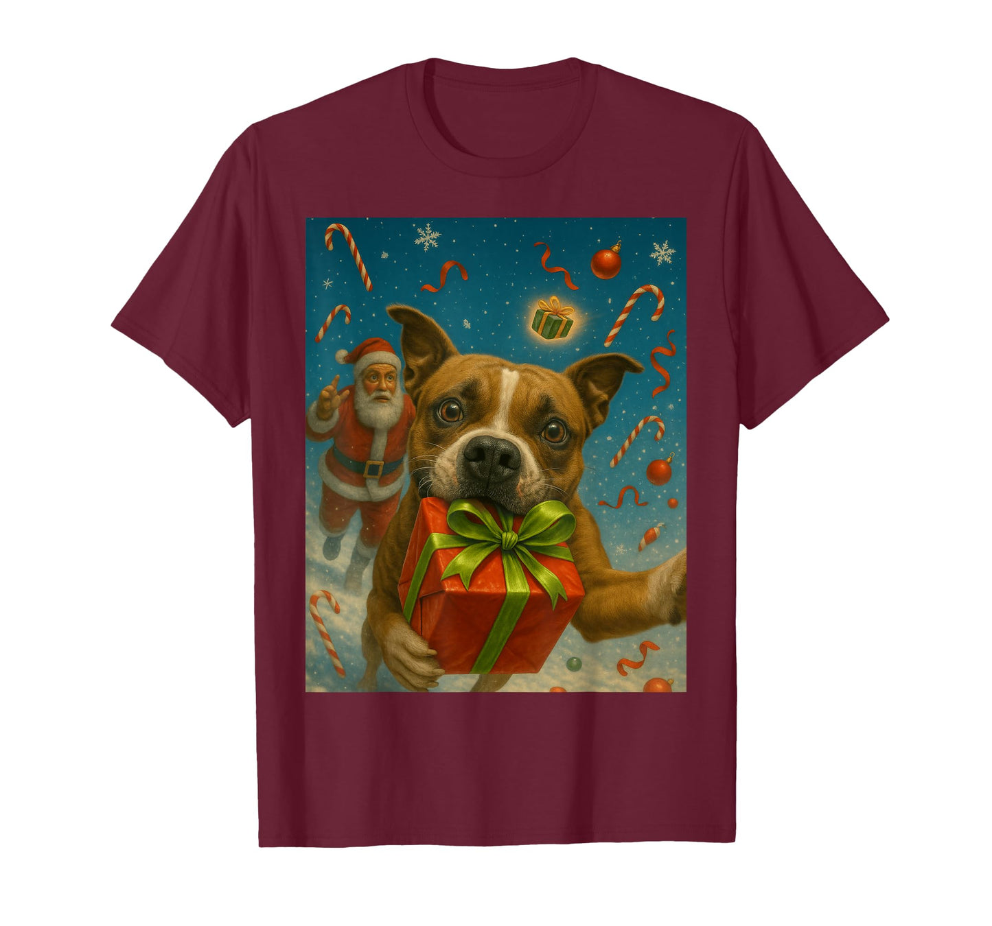 Christmas Pitbull Shirt - Funny Dog Selfie & Santa T-Shirt