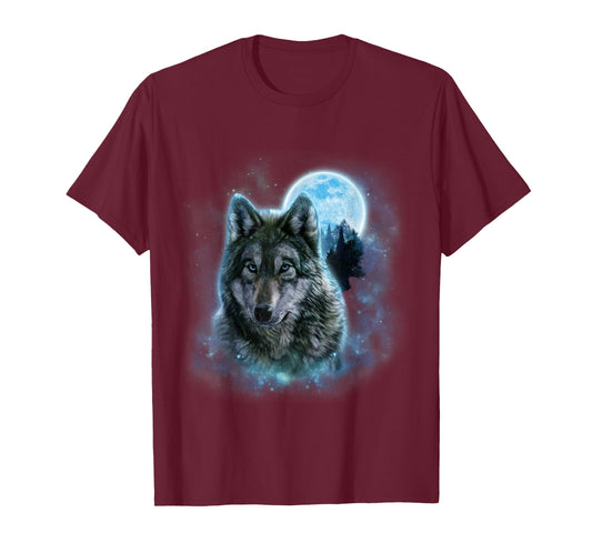 Grey Wolf Hunting Ground, Icy Moon, Forest, Galaxy T-Shirt