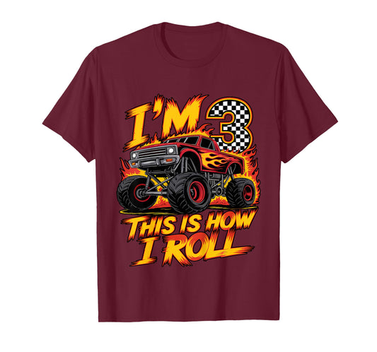 Monster Truck 3rd Birthday 3 Year Old Boy Born 2022 Kids T-Shirt