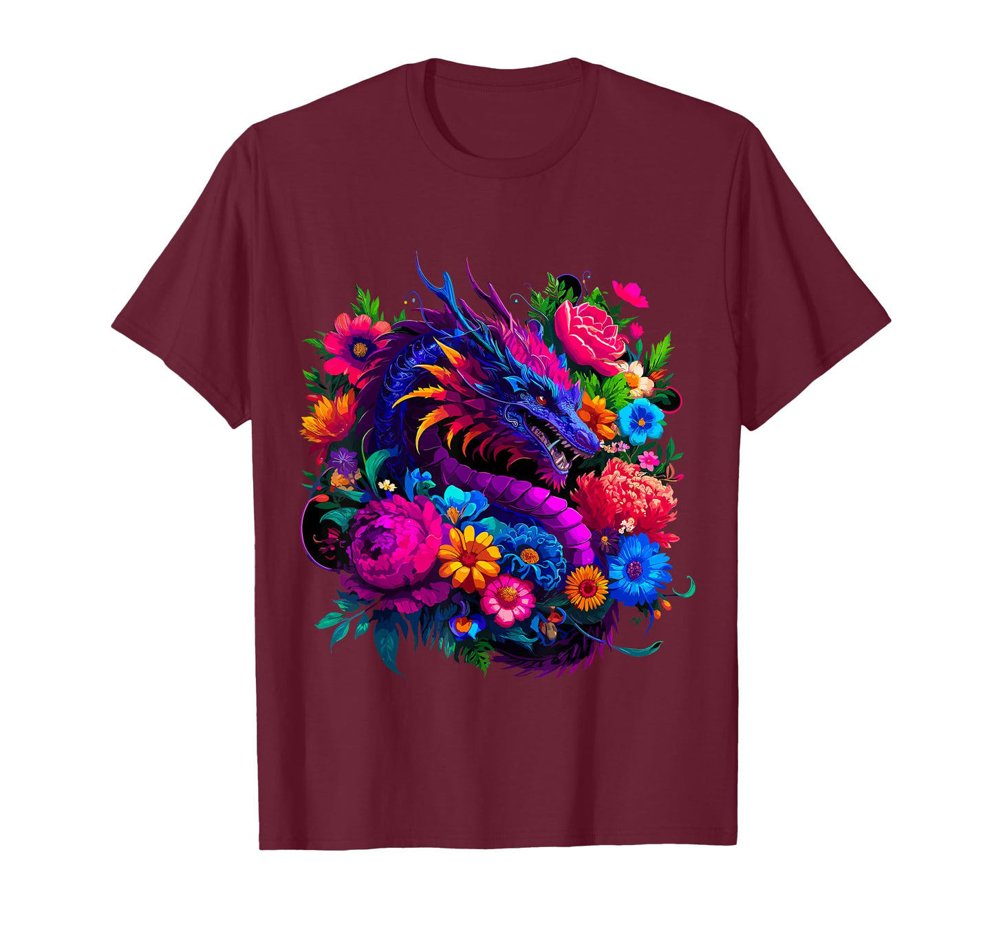 Floral Dragon T-Shirt, Small, Black