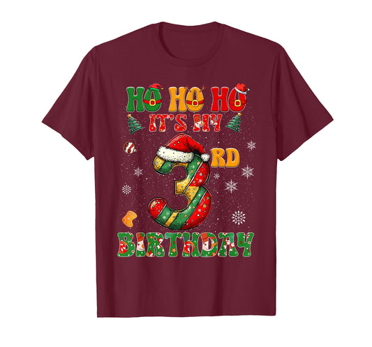 Ho Ho Ho It's My 3rd Birthday Xmas Candy Cane 3 Years Old T-Shirt