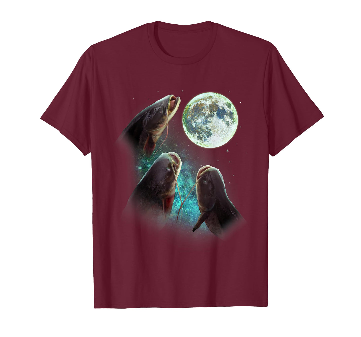 Fisherman Three Catfish Howl At Moon Wolfs Wolves Parody T-Shirt