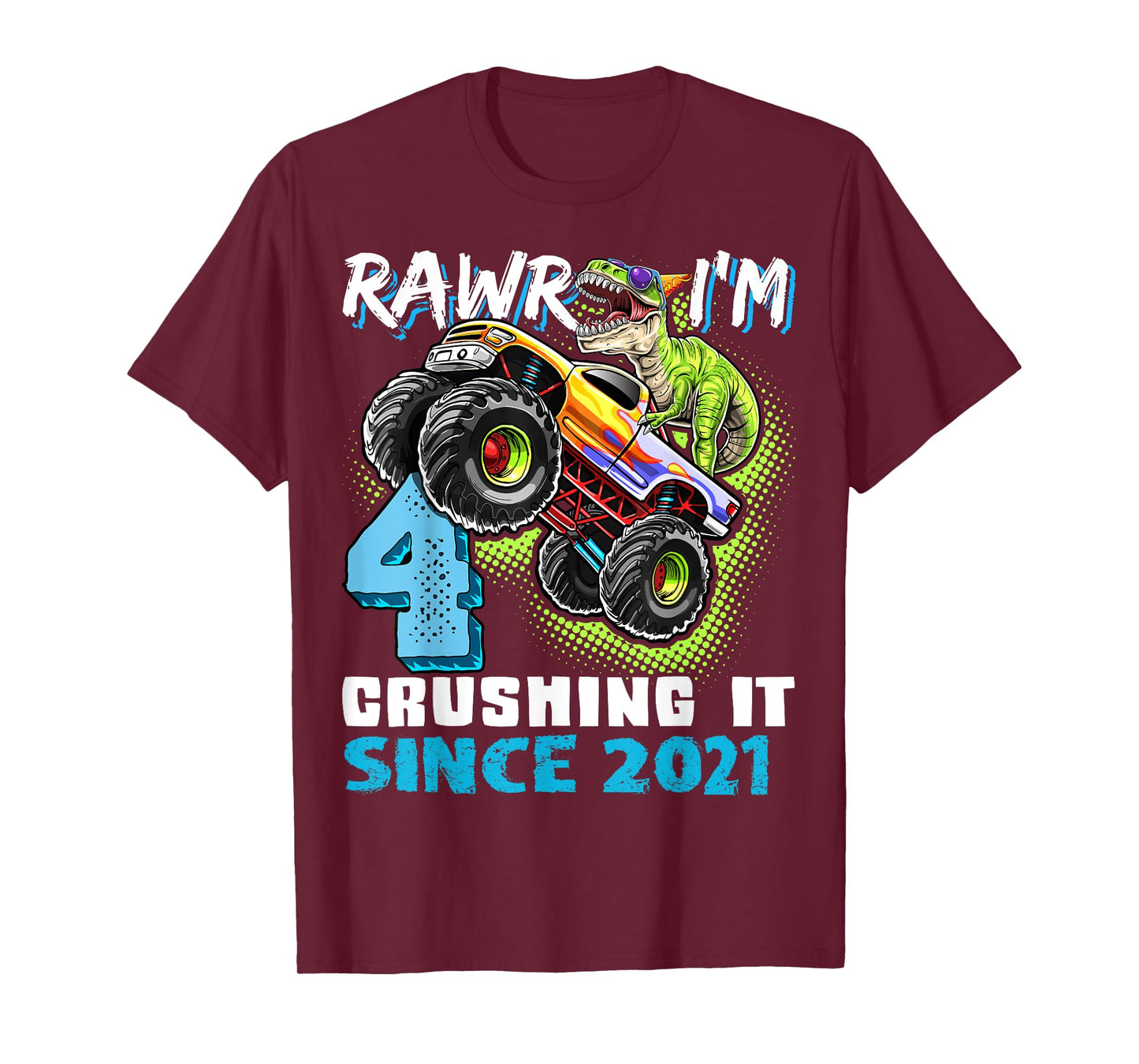 4th Birthday Monster Truck Dinosaur Party Boys Rawr I'm 4 T-Shirt