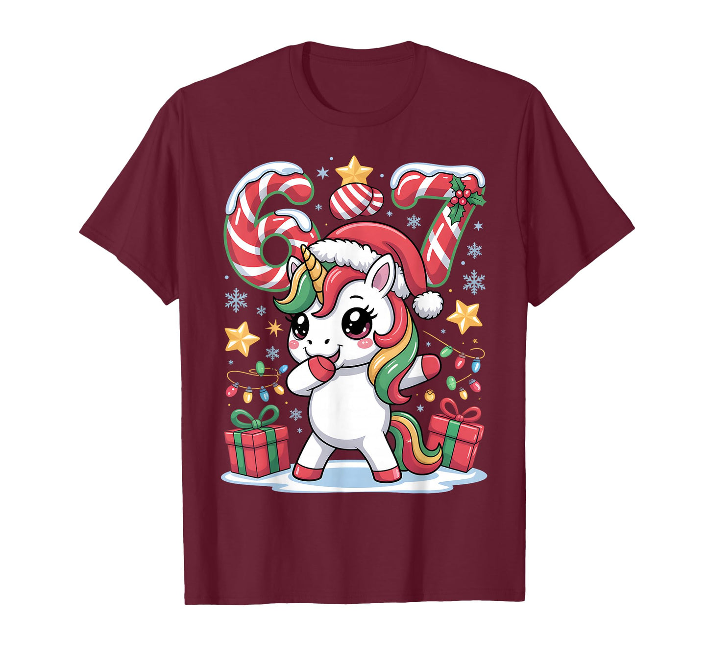 Six Seven Christmas Unicorn Meme Funny Cute Holiday Design T-Shirt