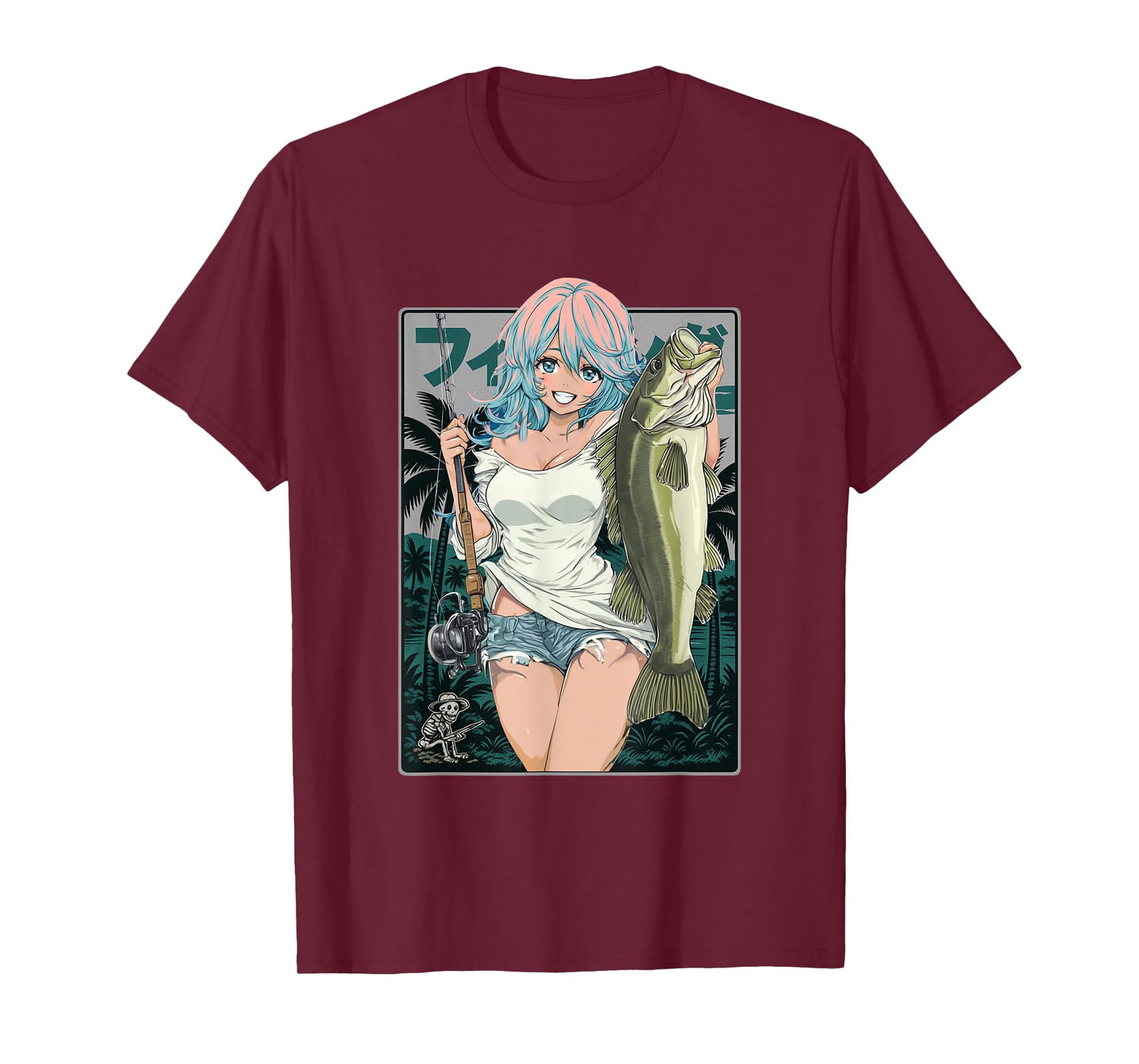 Sexy Anime Girl japanese Fisherman Girl Fishing Bass T-Shirt