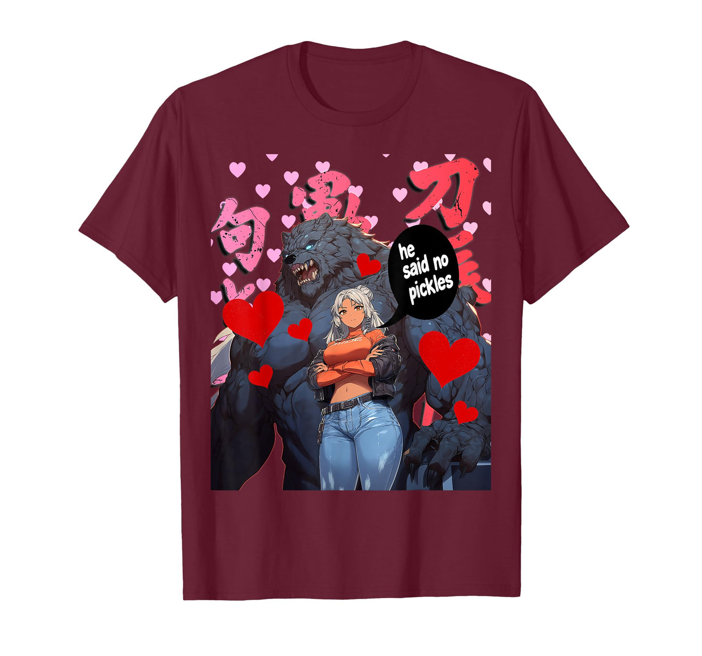 Funny Valentines Anime Werewolf and Waifu He Said No Pickles T-Shirt