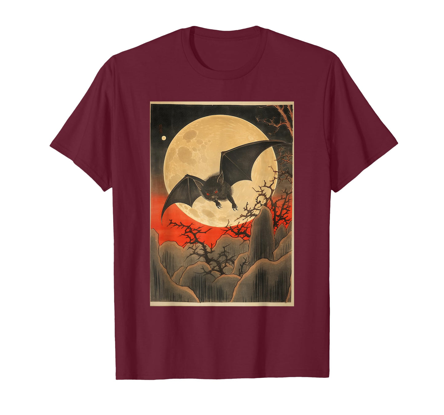Japanese Woodblock Art 1905 Bat in Moon Meiji Era T-Shirt