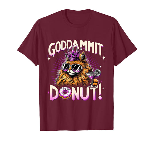 Funny Cool Cat Crown Donut Drink Retro Graphic Design T-Shirt