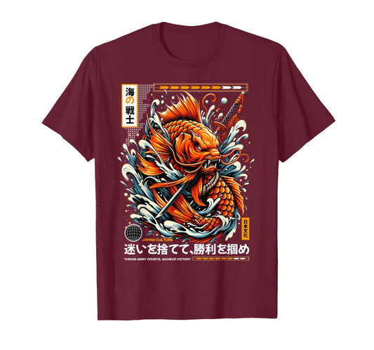 Japanese Tattoo Samurai Sword Koi Fish Men's Graphic Tee T-Shirt