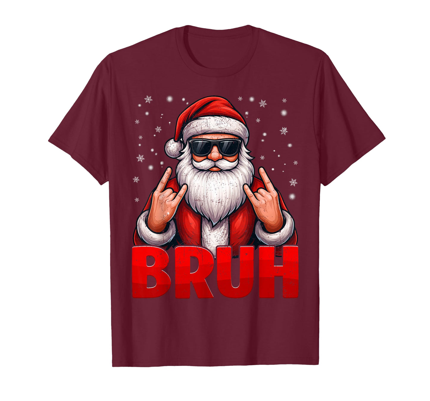 Bruh Santa Rock On Snowflake Christmas Xmas Mens Boys Tees T-Shirt