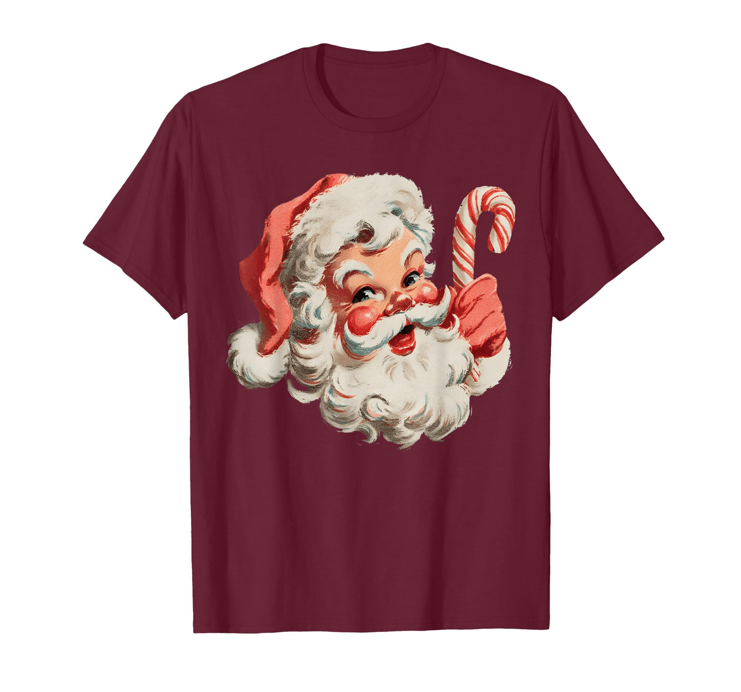 Vintage Retro Merry Christmas Santa Claus Face Candy Cane T-Shirt