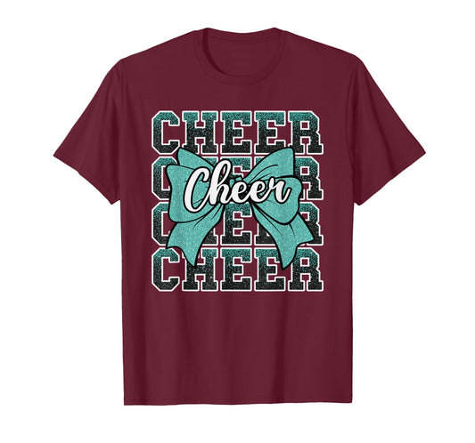 Coquette Cheer Bow Sport Cheerleader Cheerleading Teal Blue T-Shirt