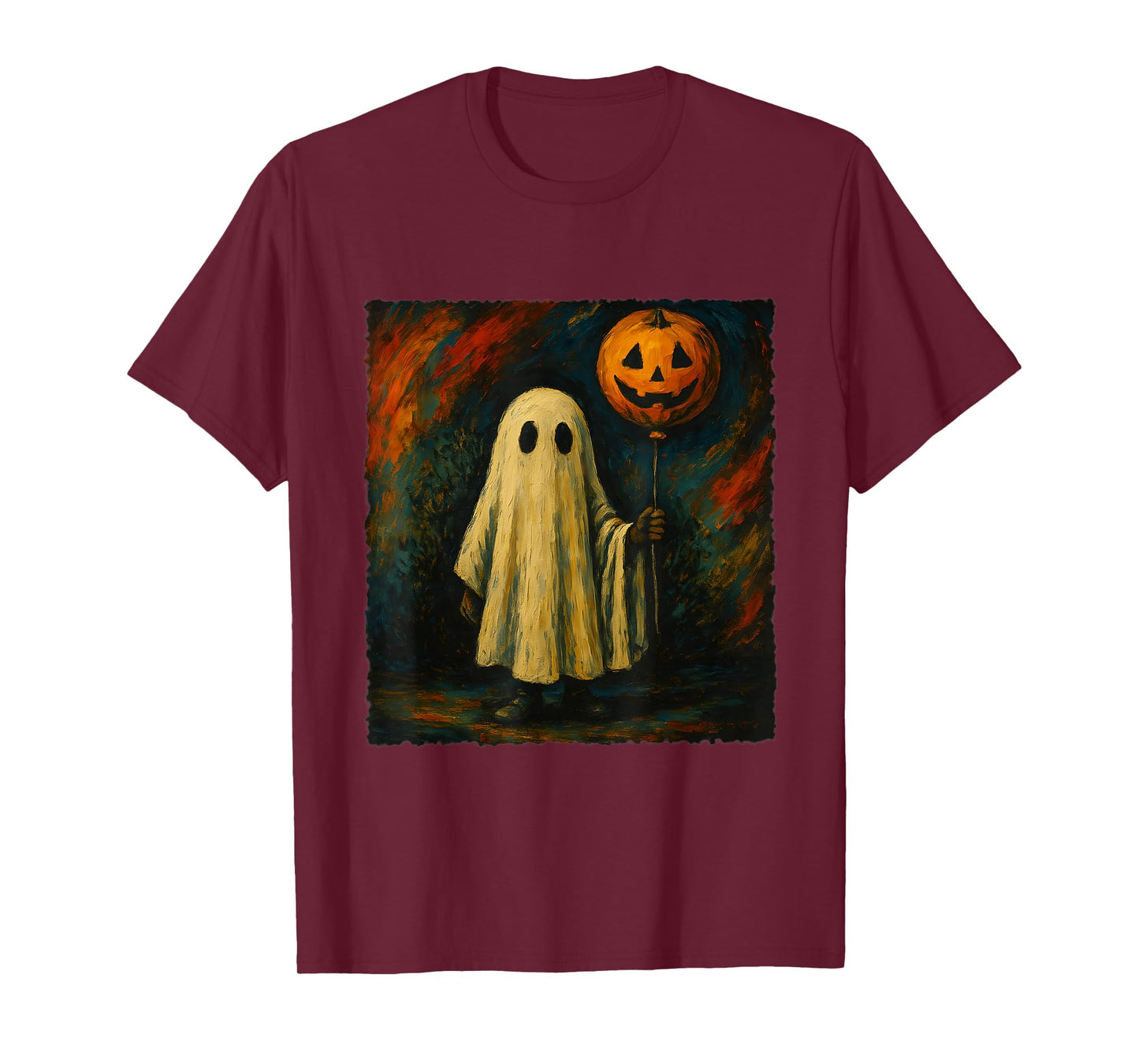 Vintage Ghost Holding Pumpkin Balloon Halloween Art T-Shirt
