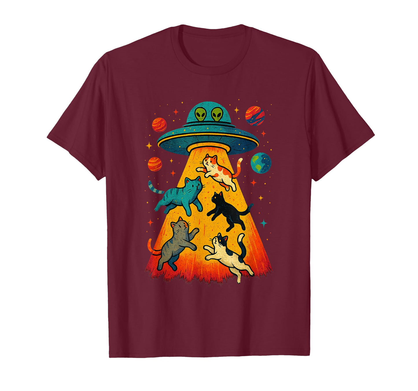 Alien Abduction Cats UFO Flying Saucer Space Girls Kid T-Shirt