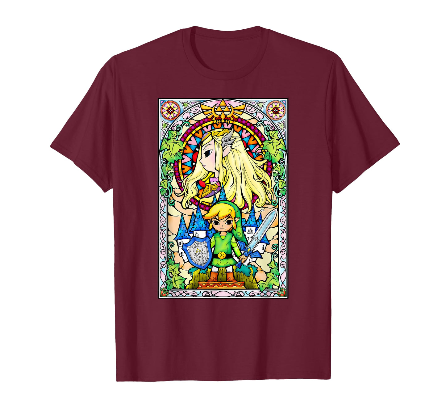 Nintendo Zelda Link & The Princess Stained Glass T-Shirt T-Shirt