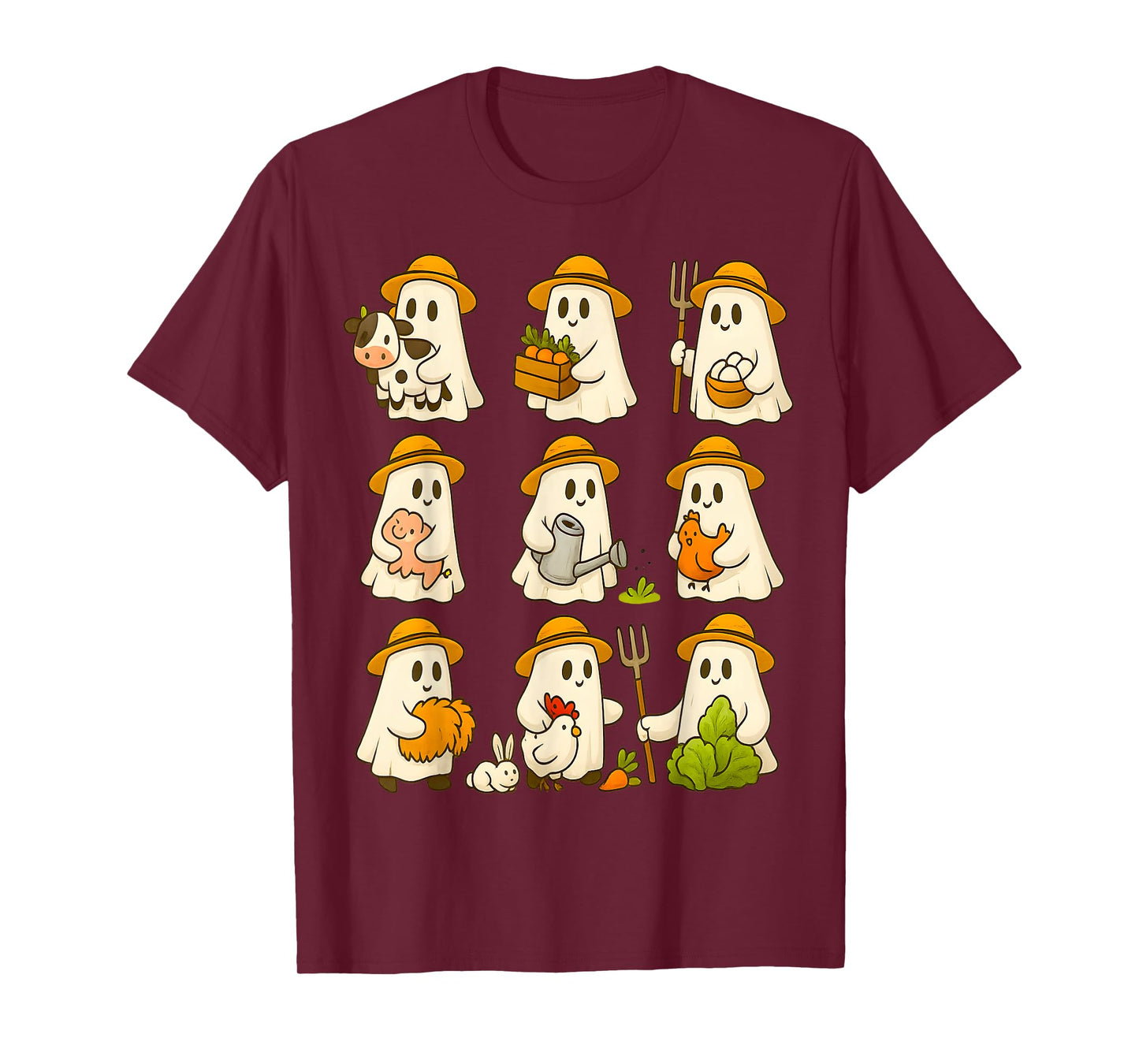 Cute Ghost Farmer Halloween Fall Farming Lover T-Shirt