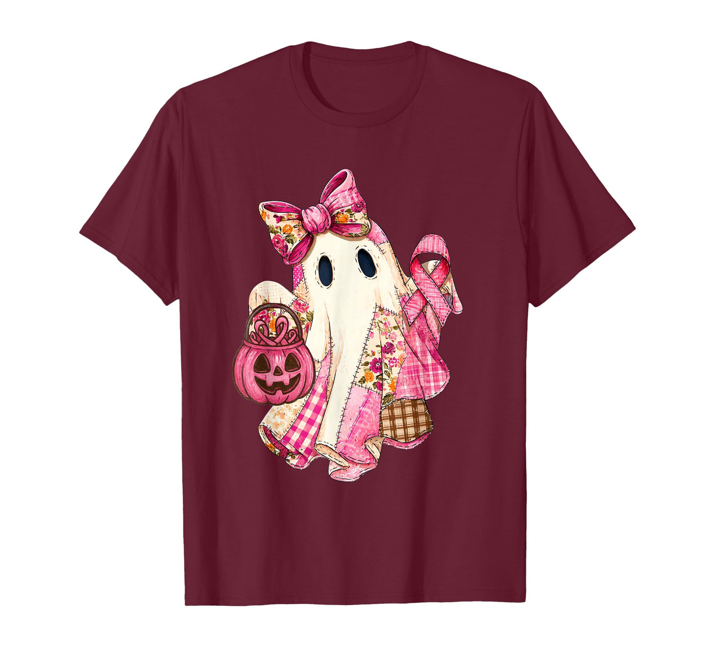 in October We Wear Pink Cute Ghost Halloween Breast Cancer T-Shirt