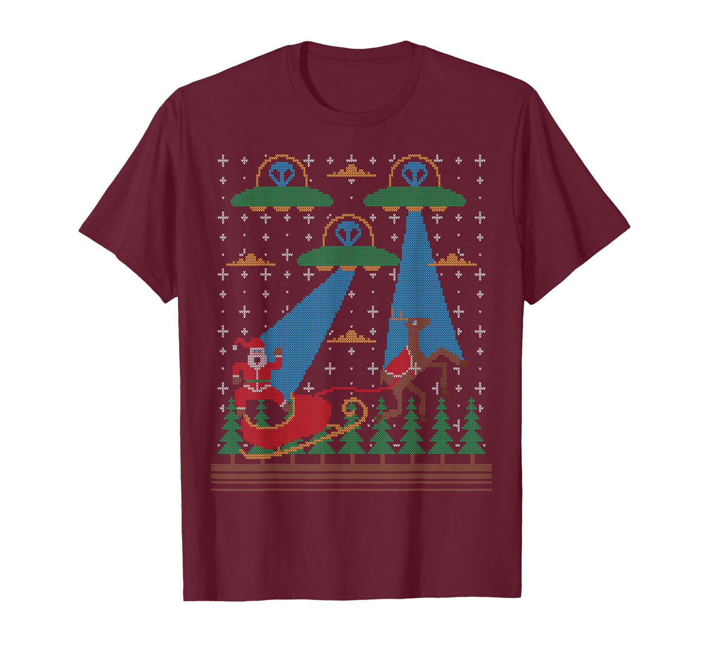 Santa Claus Alien Invasion Space UFO Ugly Christmas Sweater T-Shirt