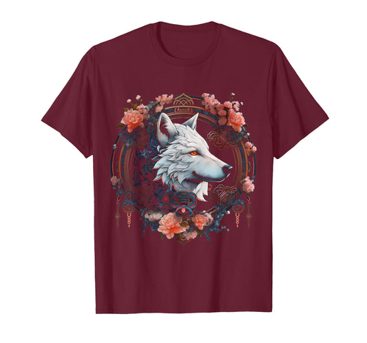 Wolf Flowers - Animal Lovers Animal Art Motif Wolf T-Shirt