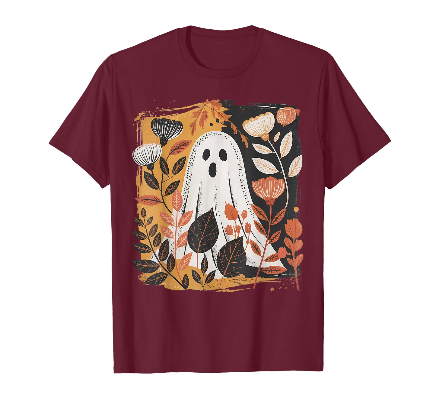 Spooky Floral Ghost Forest Halloween Boho Womens Top T-Shirt