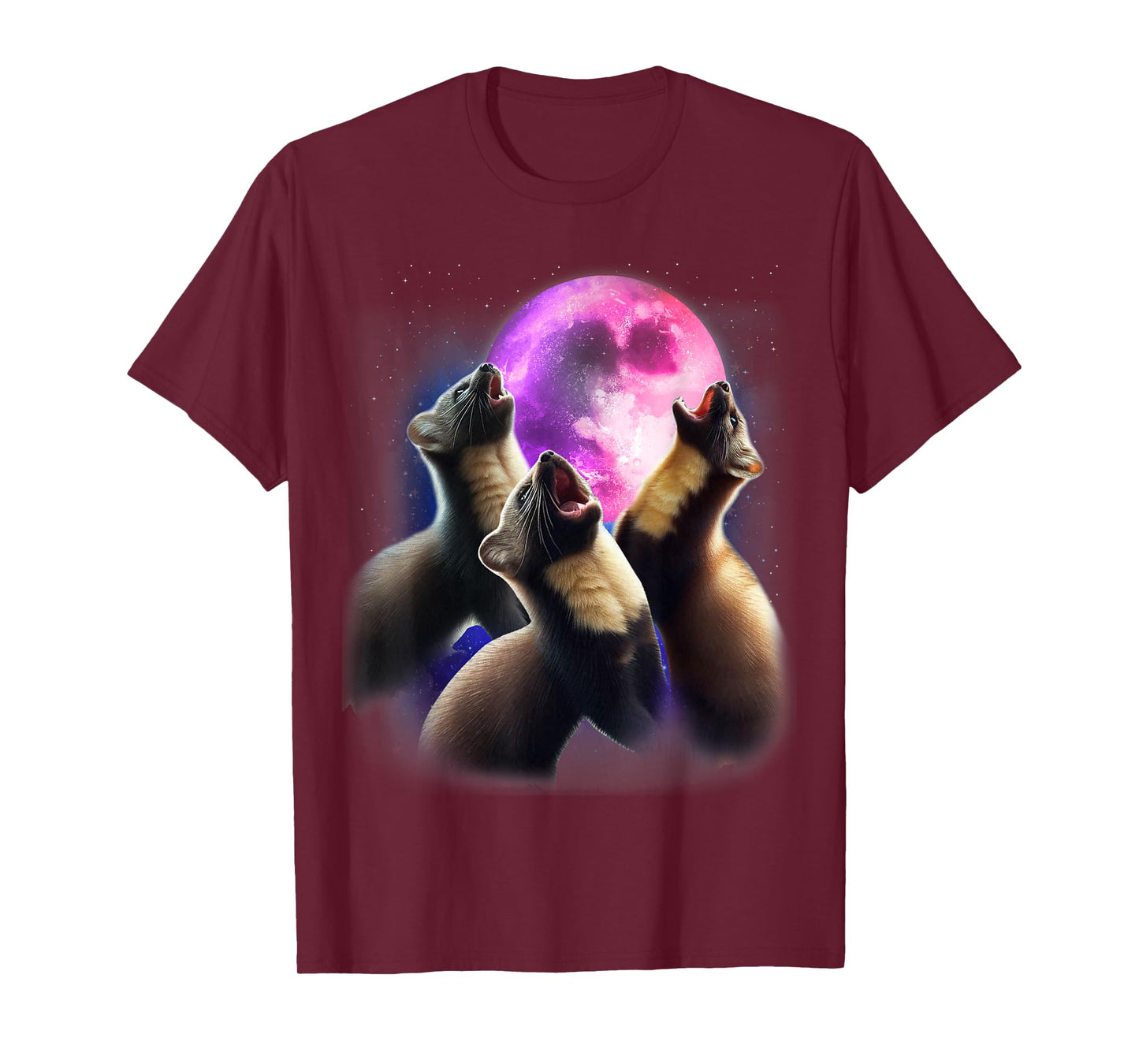 3 Marten Howling At The Moon Funny American Pine Marten Kids T-Shirt