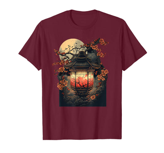 Japanese Pagoda Lantern Japan Art Sakura Blossom Zen Art T-Shirt