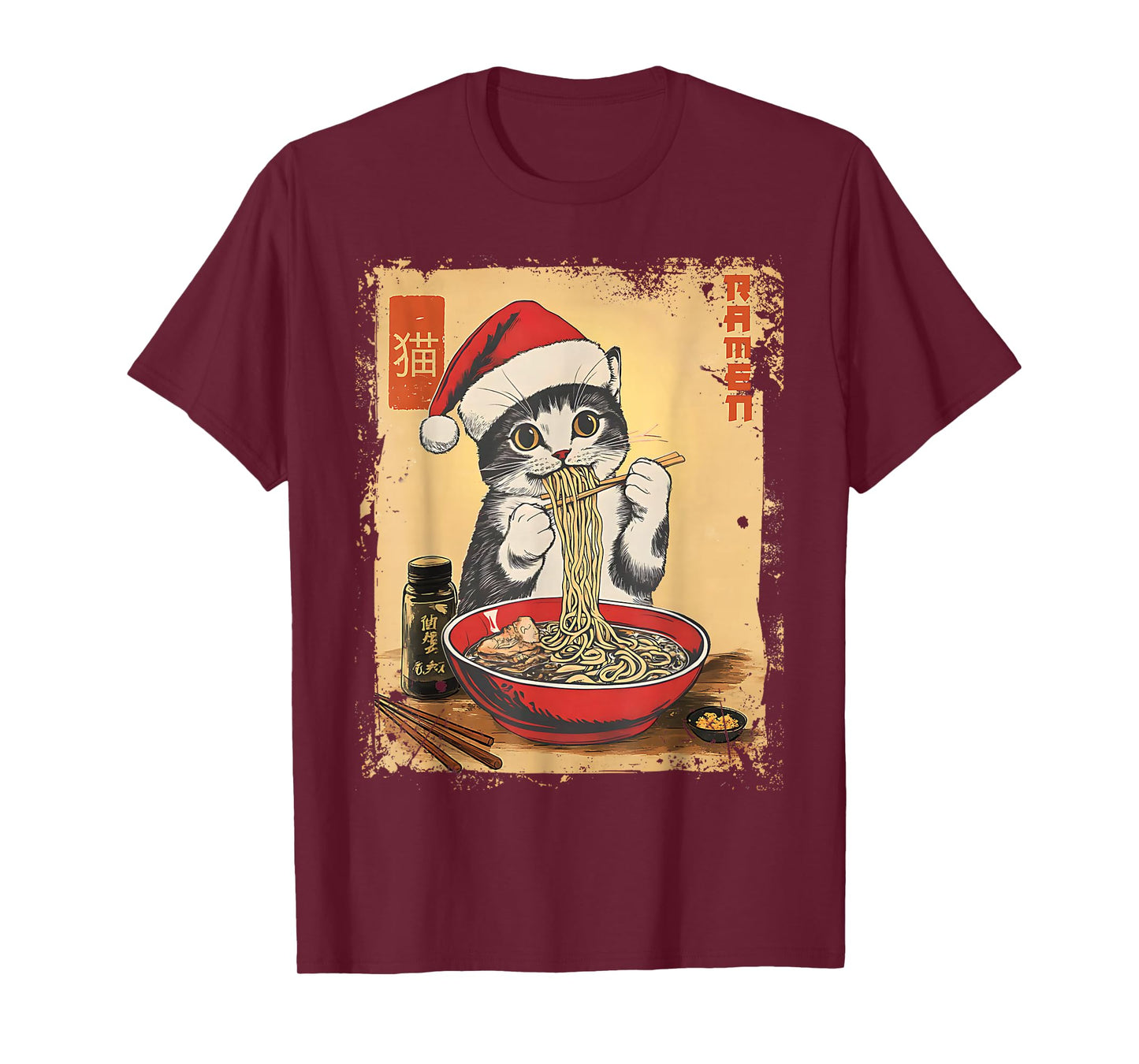 Funny Christmas Santa Cat Ramen Japanese Kawaii Anime Cat T-Shirt
