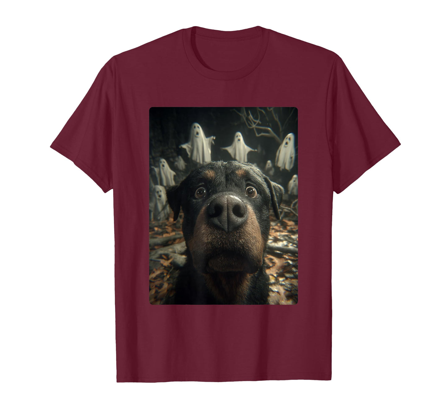 Funny Rottweiler Selfie Ghosts Haunted Forest Halloween Dog T-Shirt