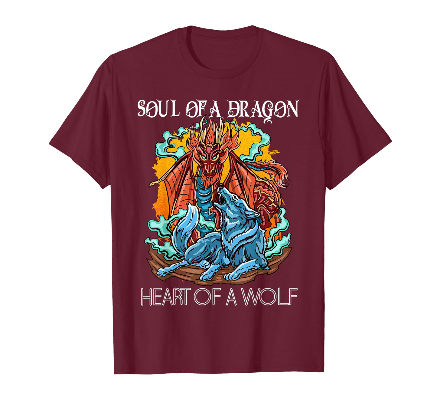 Heart of a Wolf Soul of a Dragon Goth Dragon and Wolf T-Shirt