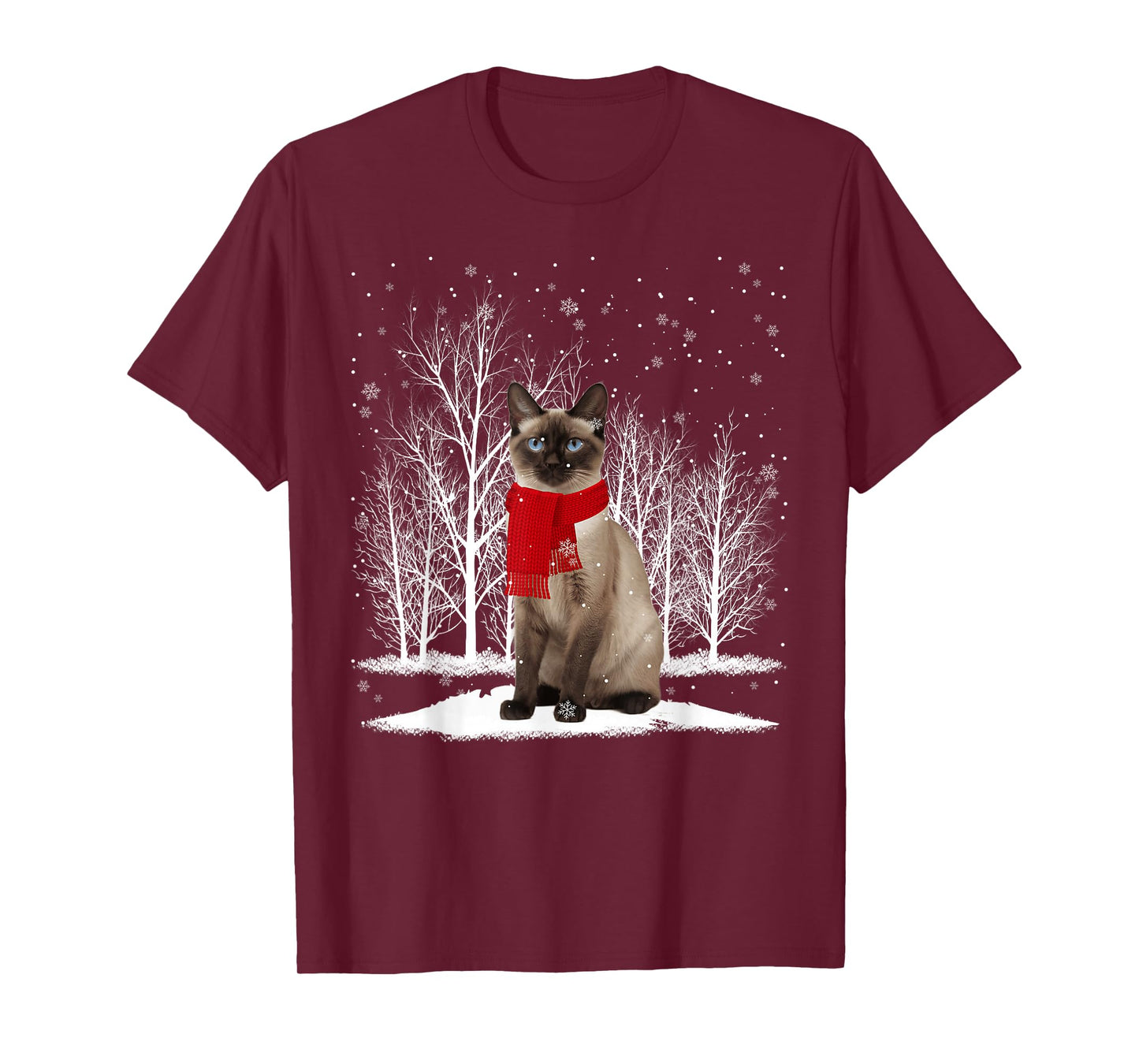 Funny Siamese Cat Wearing Ugly Christmas Sweater Scarf Xmas T-Shirt