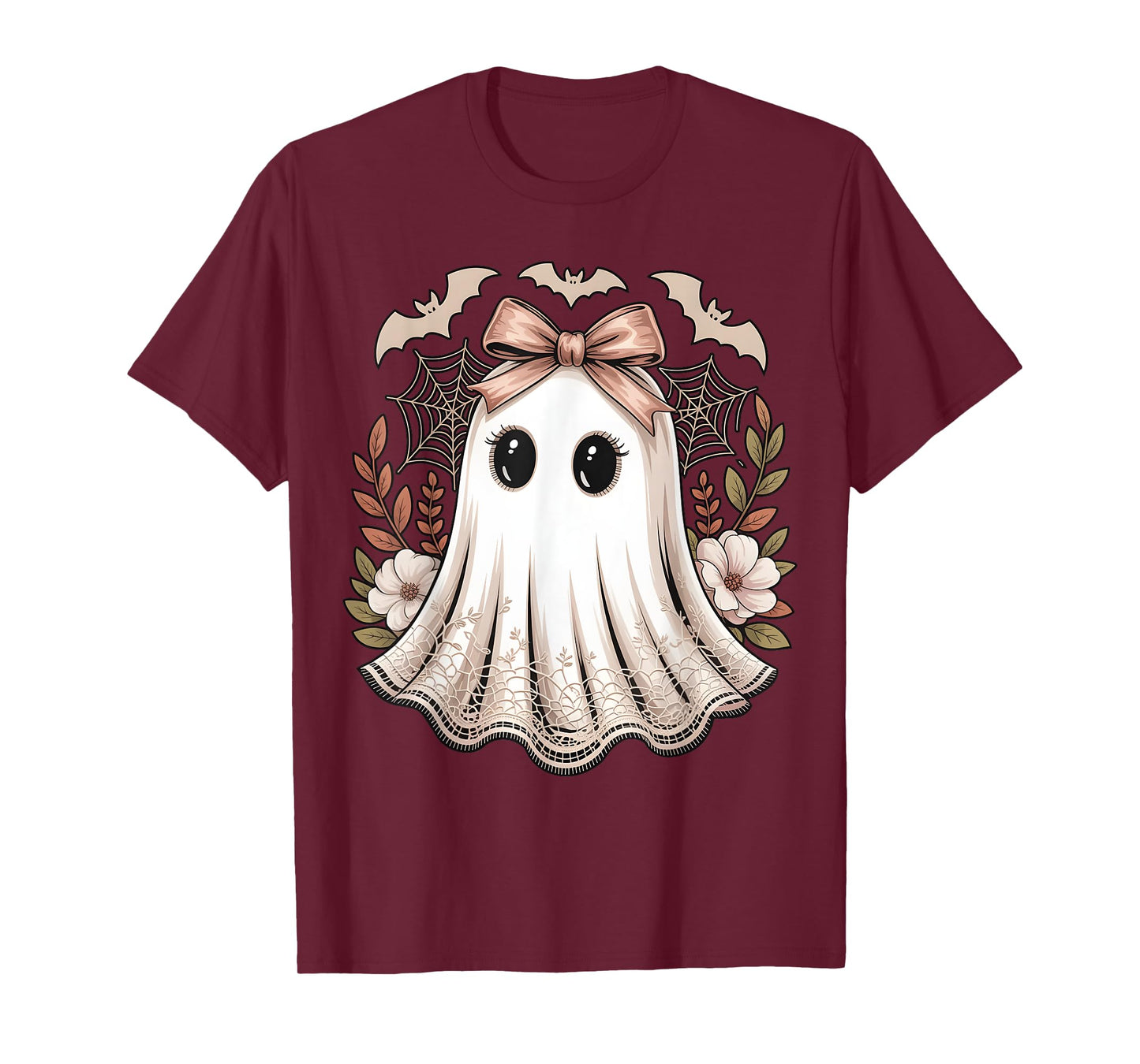 Cute Kawaii Ghost Bow Floral Halloween Girls Toddler Kids T-Shirt