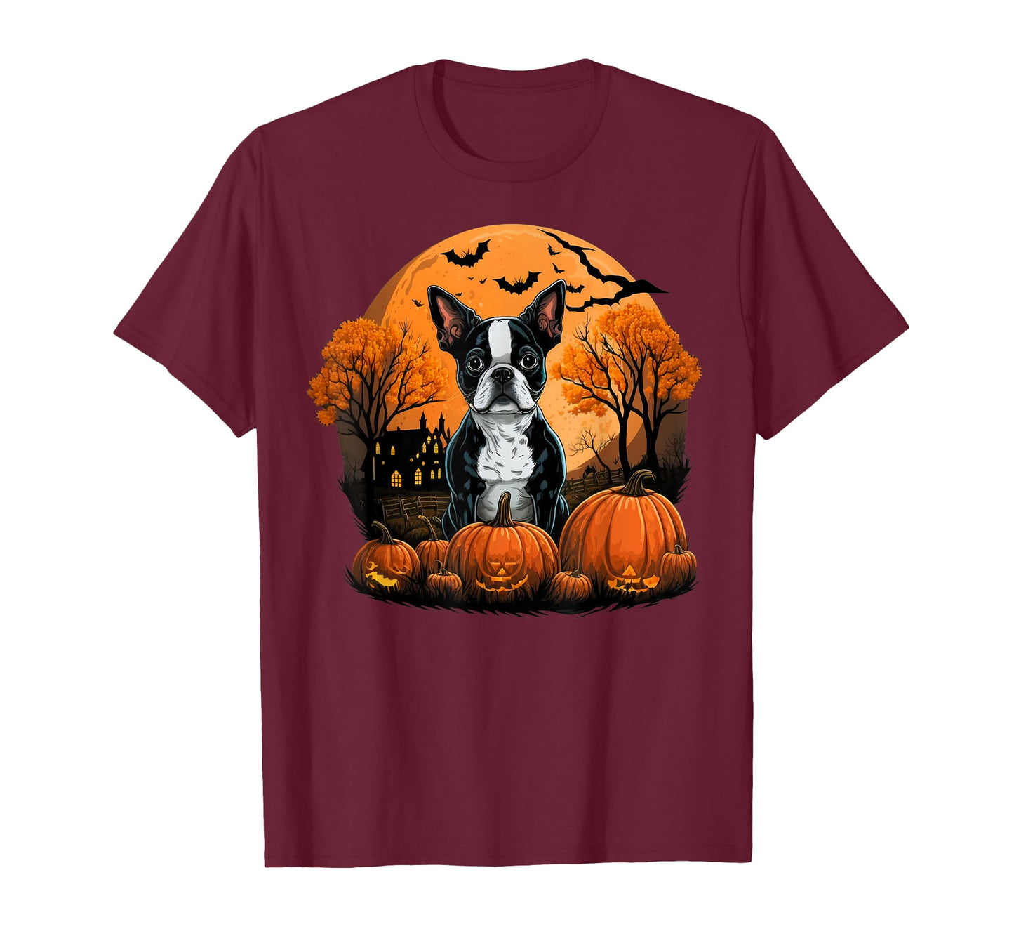 Pumpkin Boston Terrier costume on Boston Terrier Halloween T-Shirt